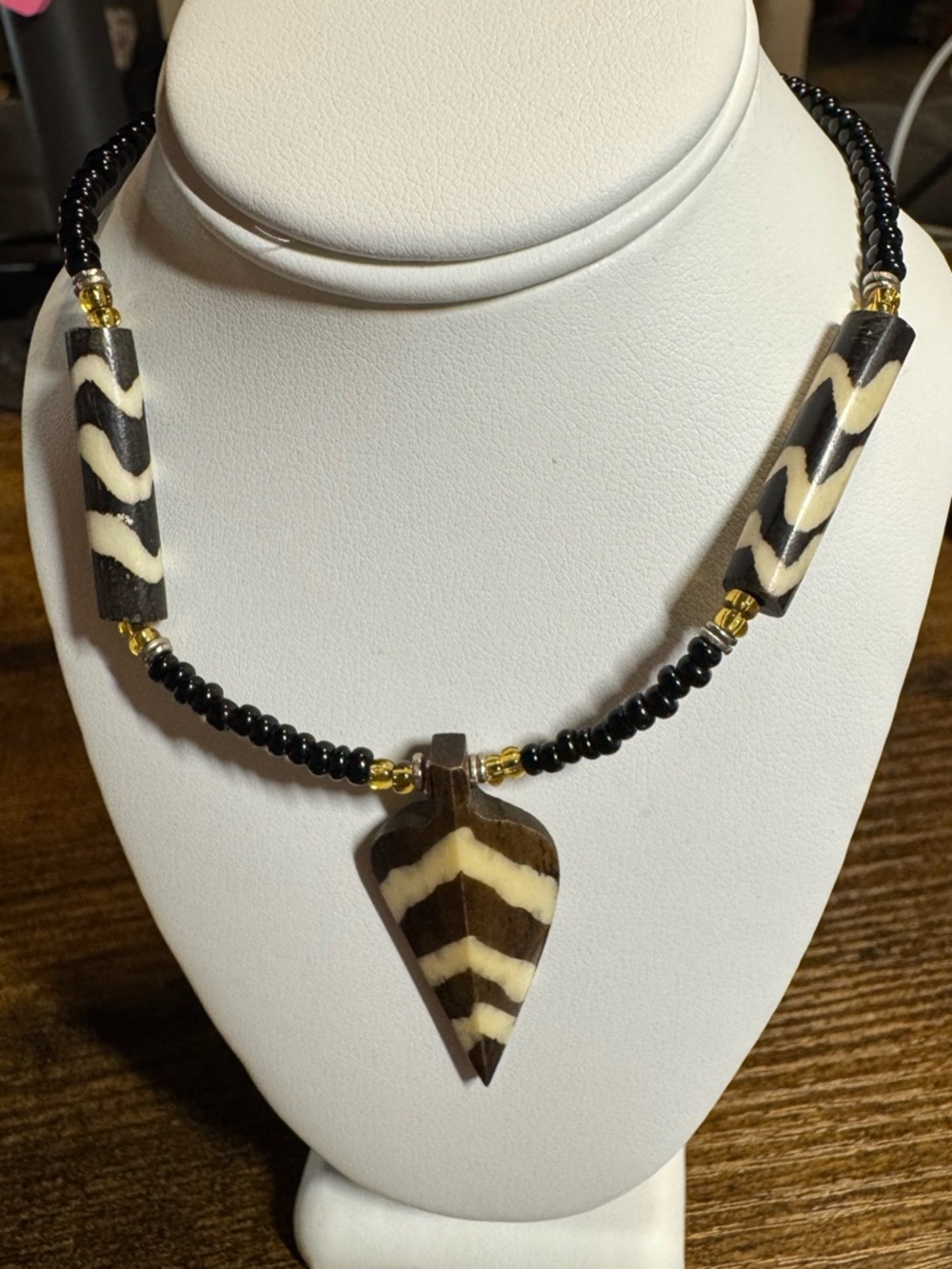West African Handmade Necklace Ethnic Tribal Black SeedBead Arrowhead Jewelry